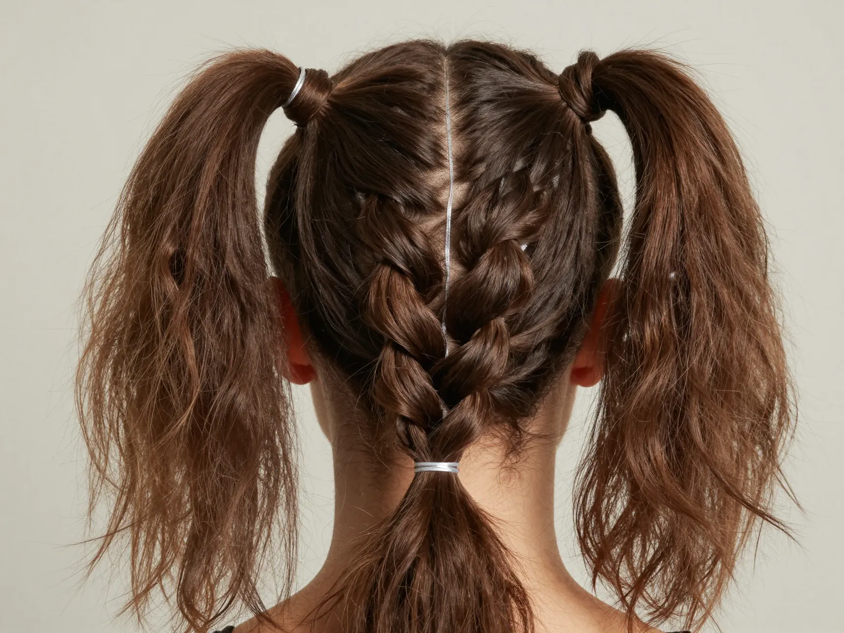 Pull through braid thick dimensional style using elastics and pulling