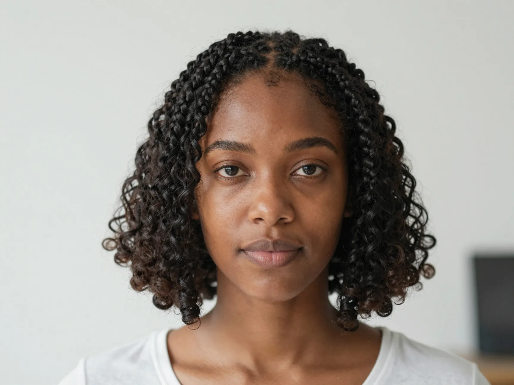 Short bob french curls at chin length with bouncy silhouette