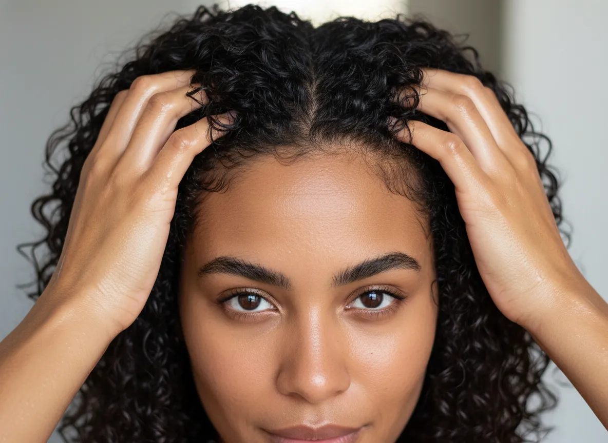 Wash and go slick back with clumped curls directed backwards