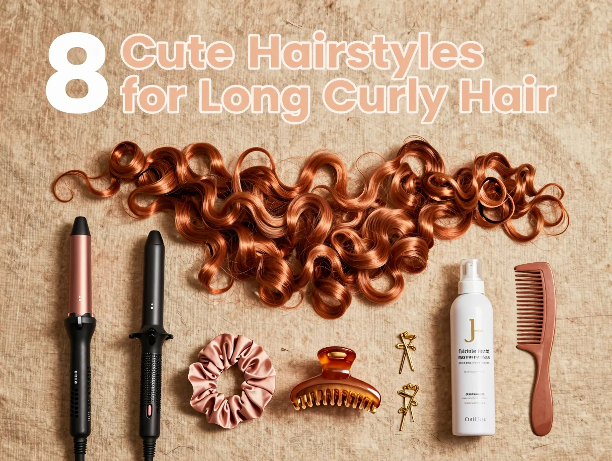 Curling irons scrunchie clip bobby pins hairspray cream comb long curls