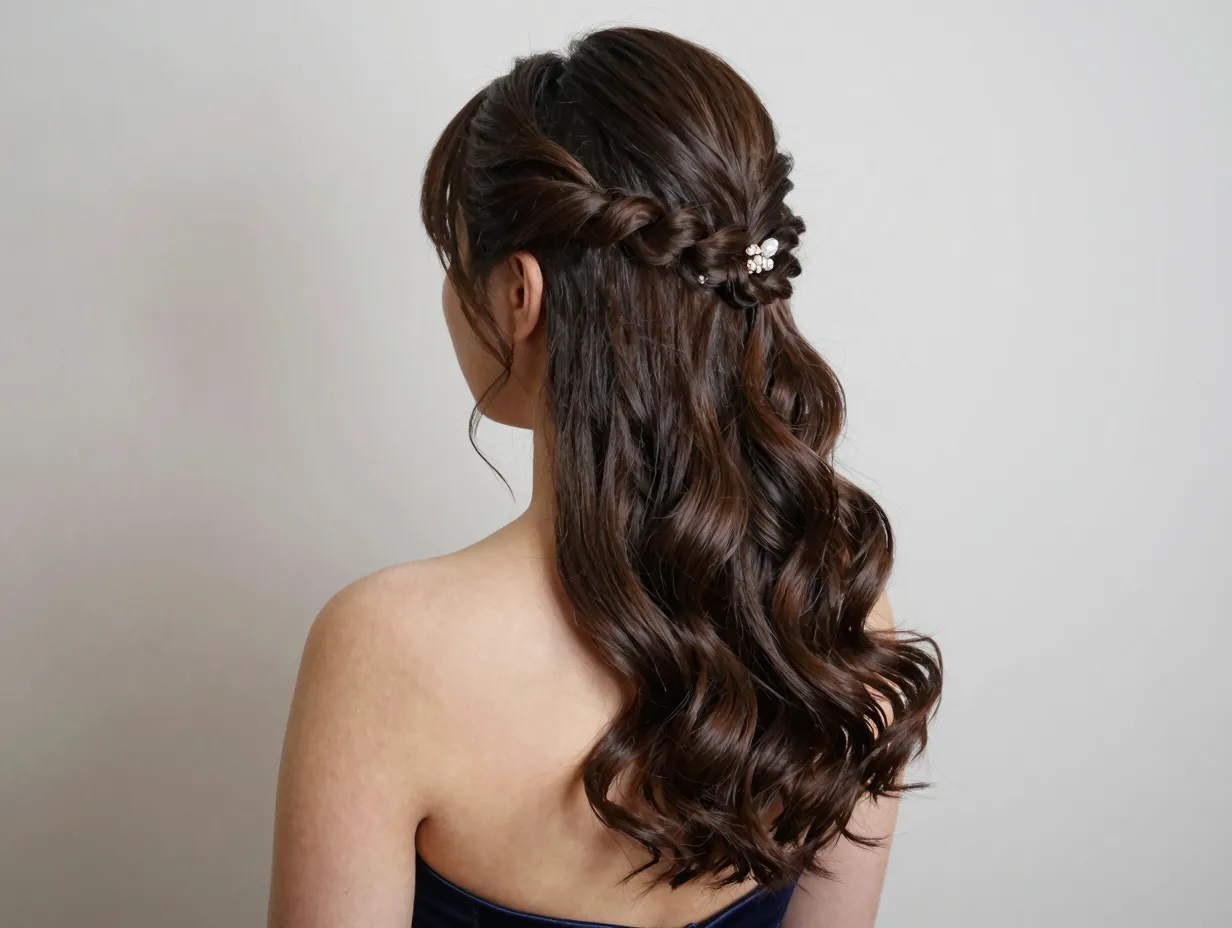 Medium length hair with twisted sides and cascading waves