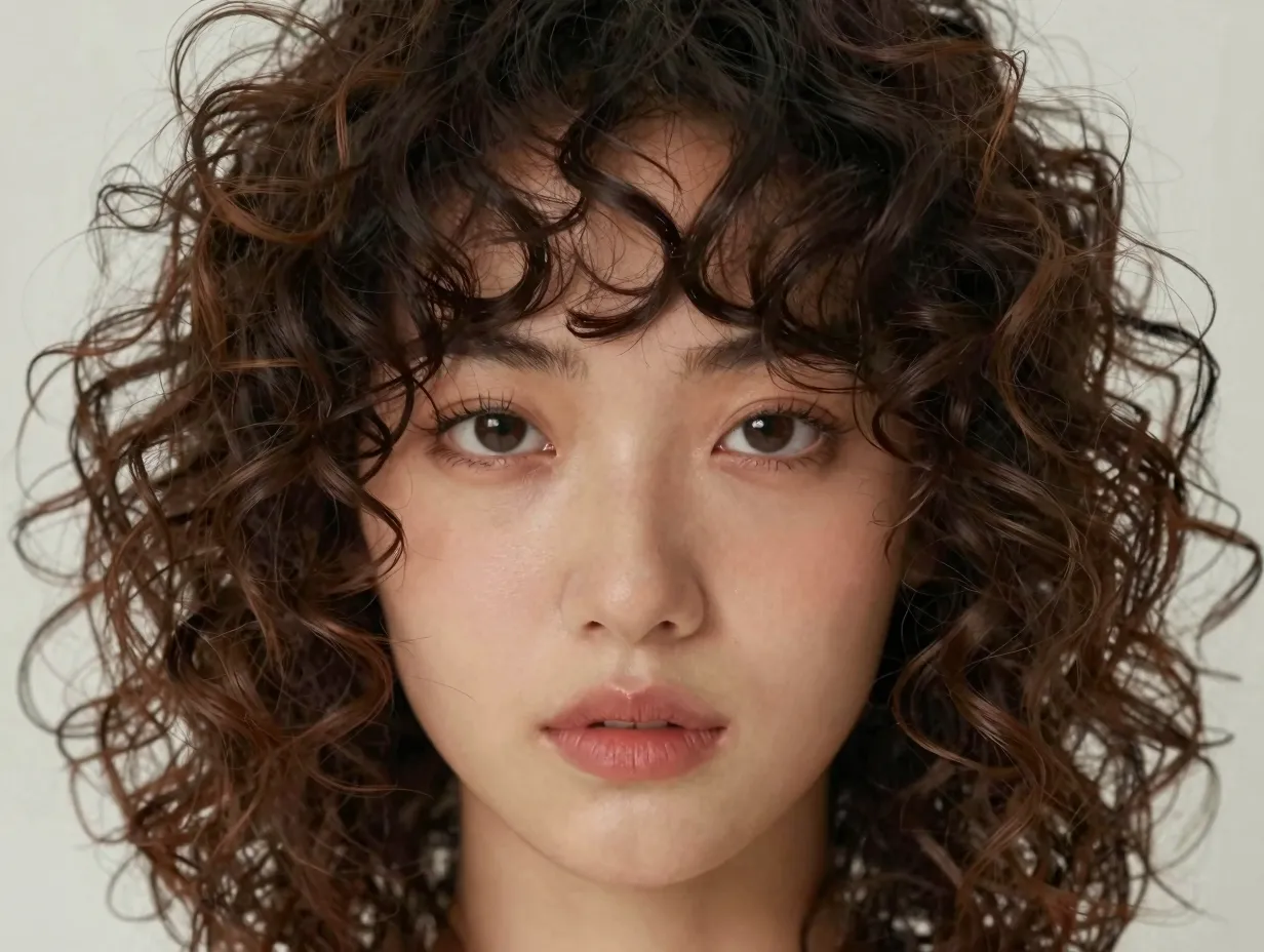 Butterfly cut with wispy curly fringe romantic face framing