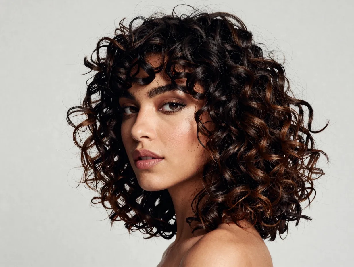 Face framing butterfly cut dramatic curtain layers cheekbone definition