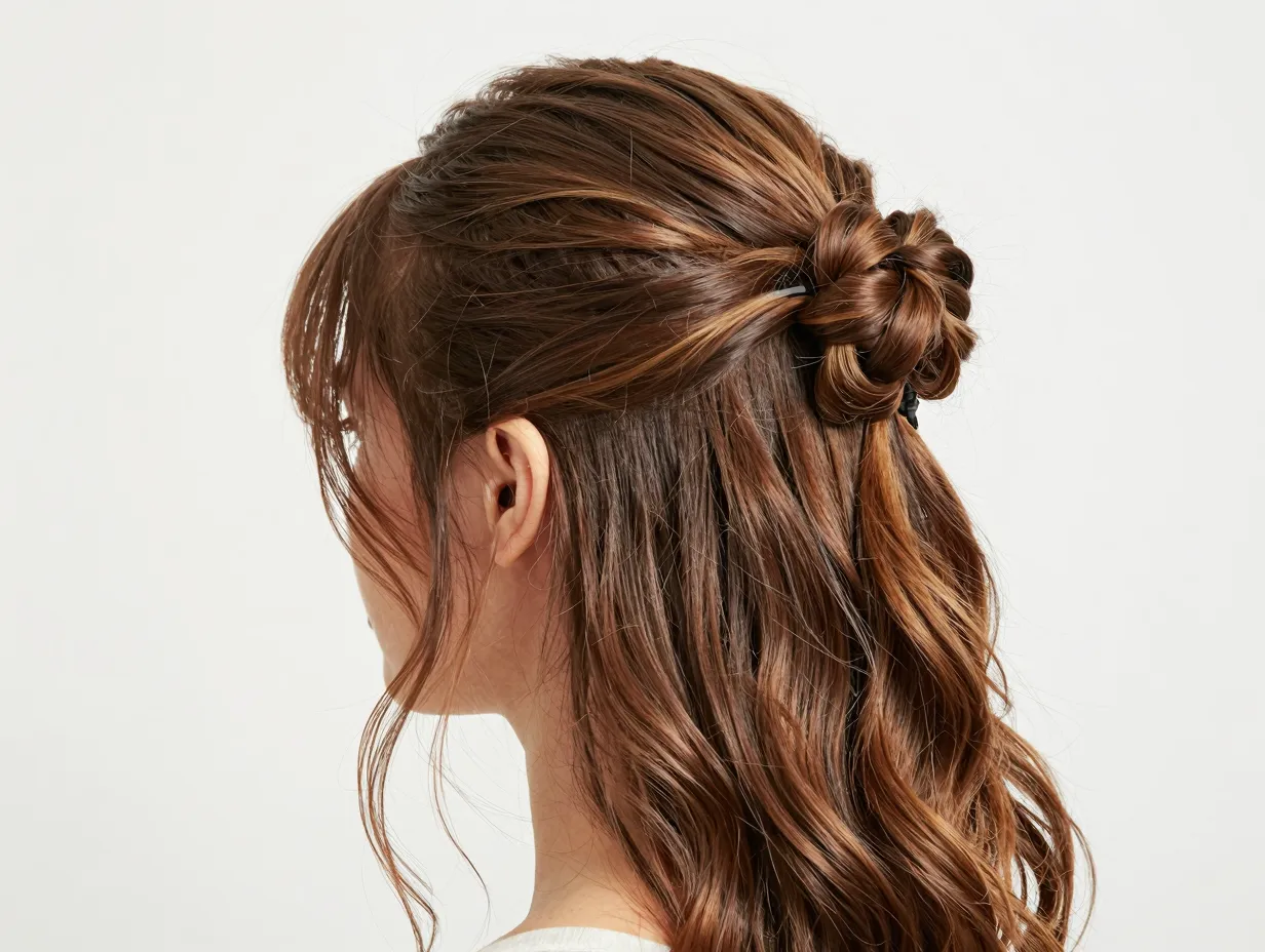 Half up switch up with twisted top and loose bottom hair