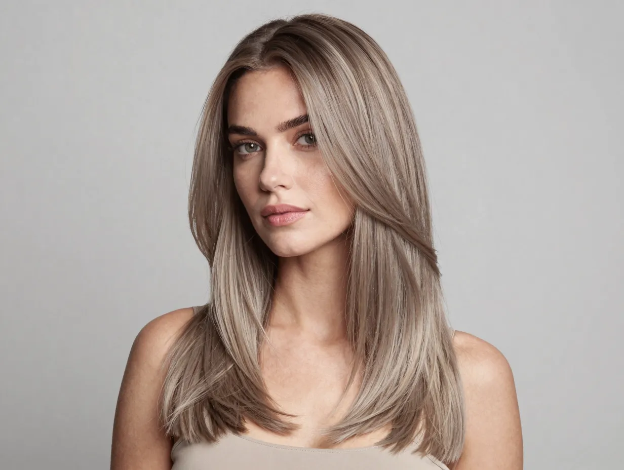 Ash blonde balayage on woman with cool toned skin brunette roots