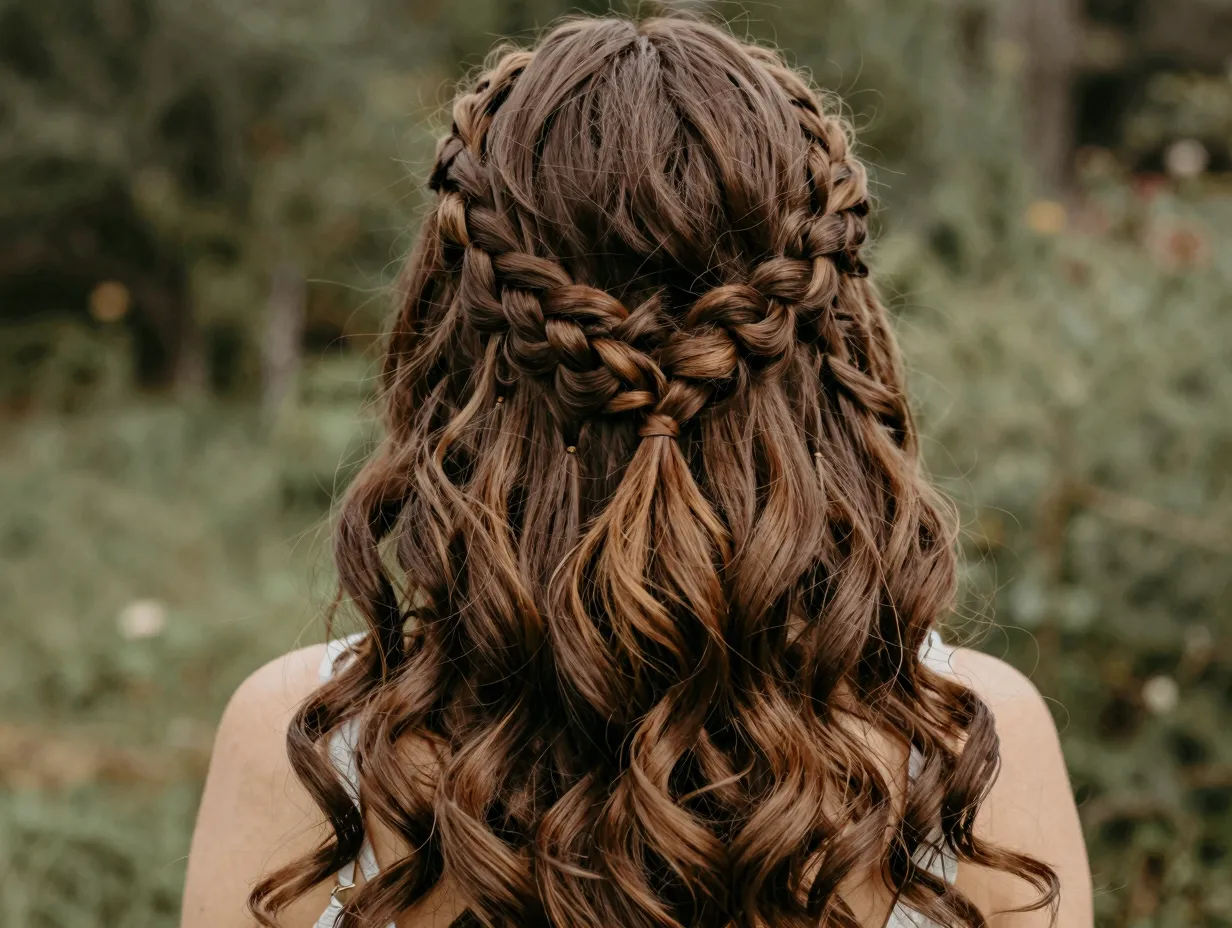 Thick hair with a crown braid across the head