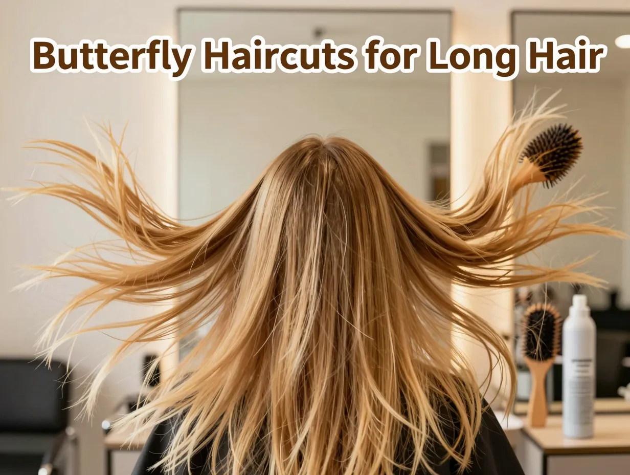 Long blonde hair butterfly layers round brush mousse styling