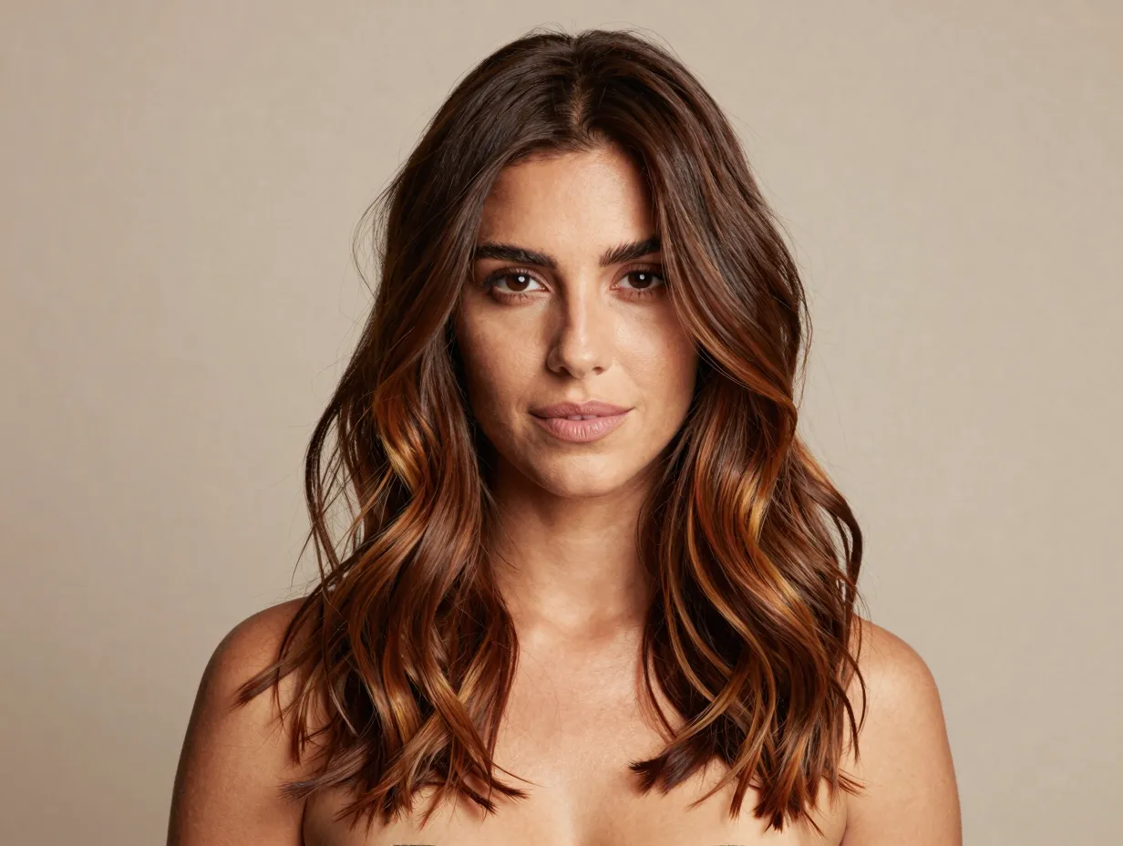 Chocolate caramel balayage on medium brown base air dried