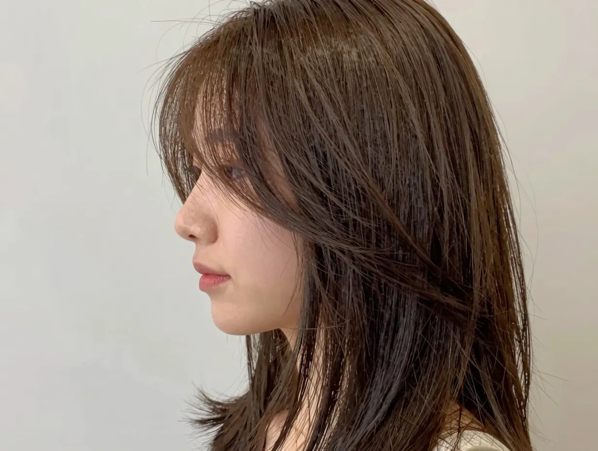 Classic butterfly cut long hair with face framing layers cheekbones