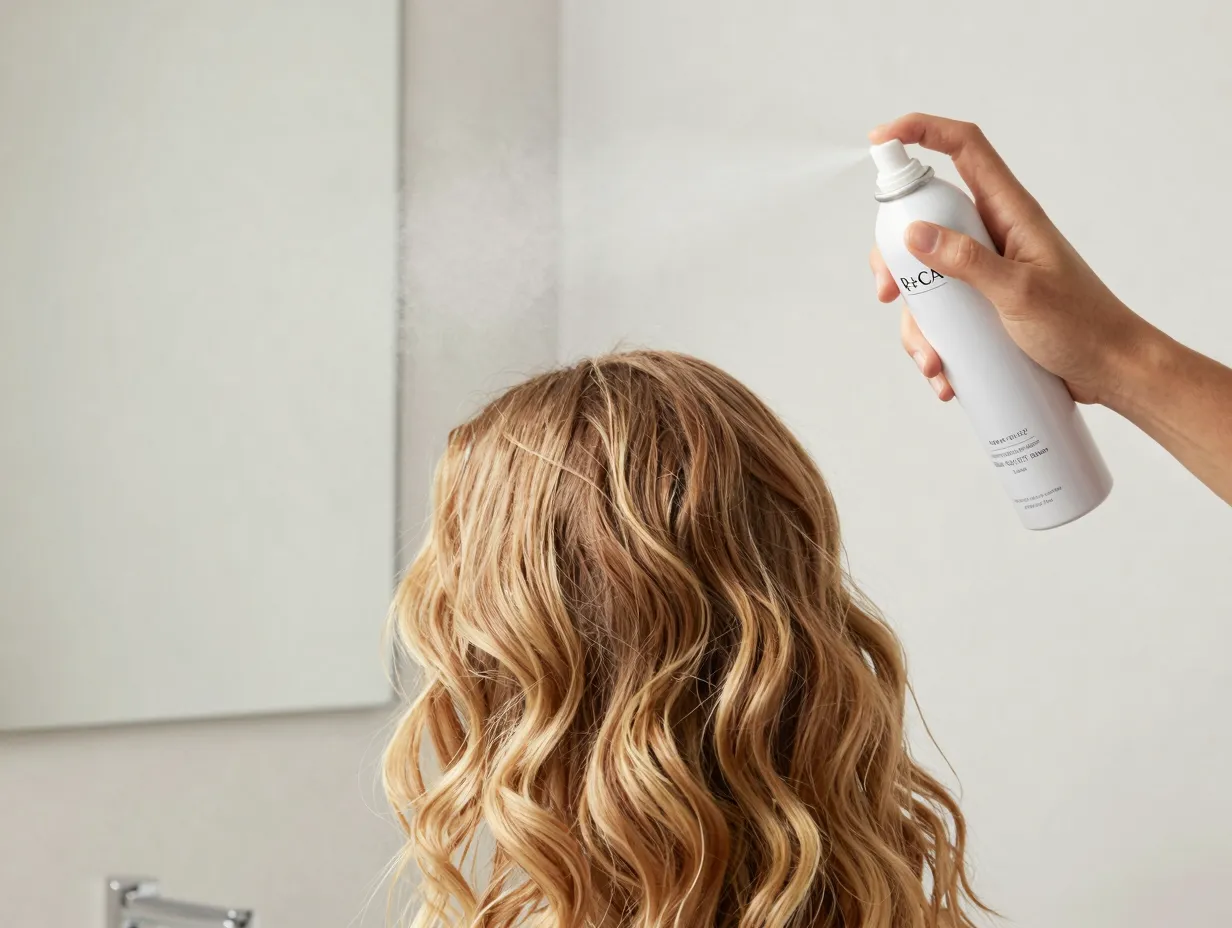 Fine wavy hair sprayed with gentle non salt wave spray