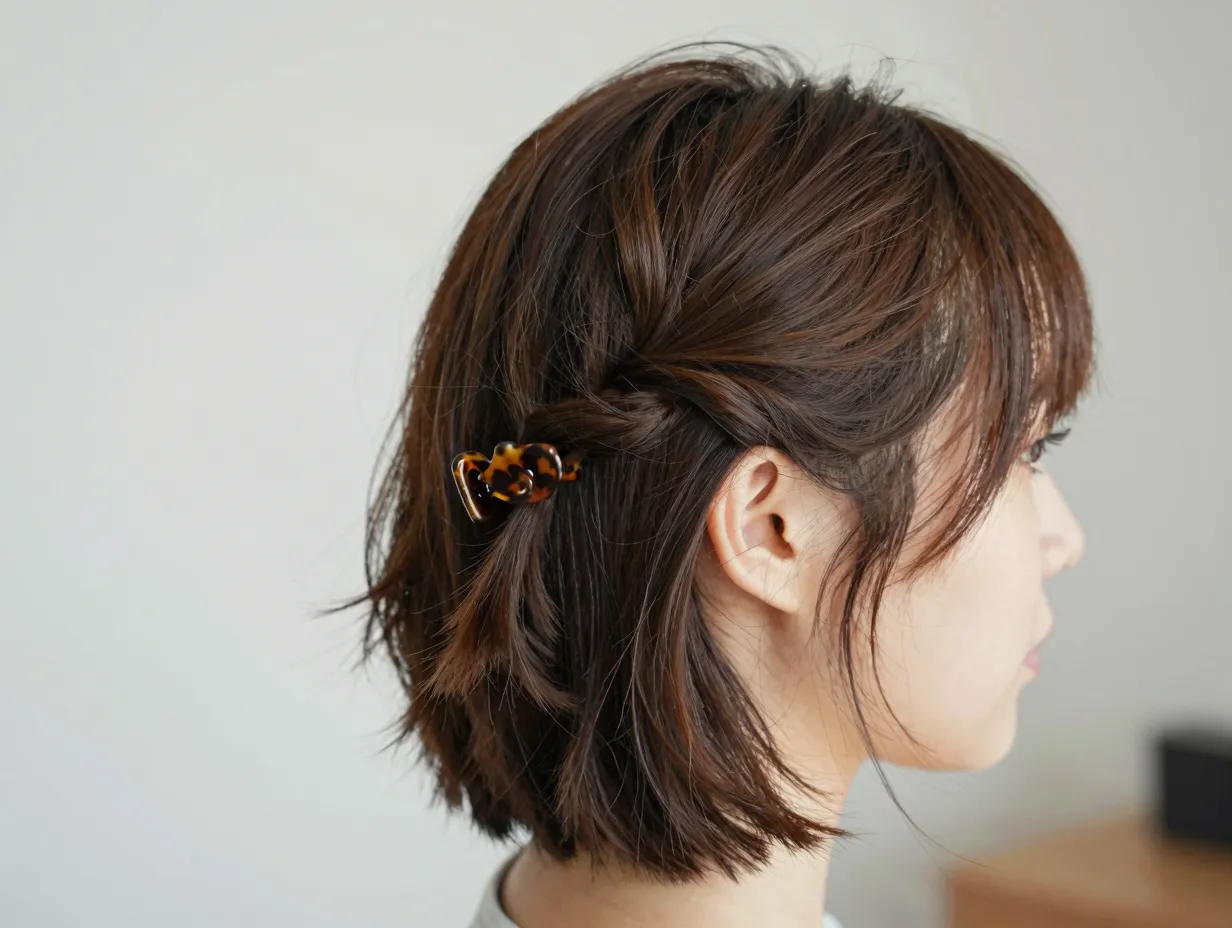 Top section of hair loosely twisted and clipped at the crown