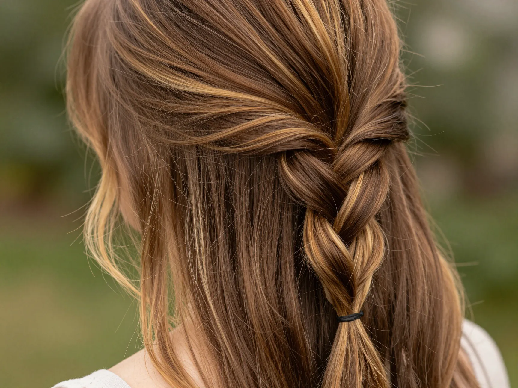 Mocha and butterscotch balayage with loose braid texture