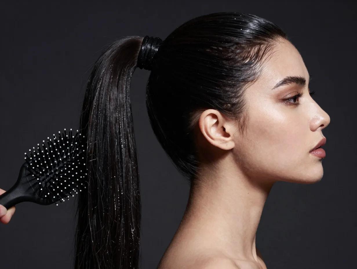 Slicked back high ponytail with boar bristle brush