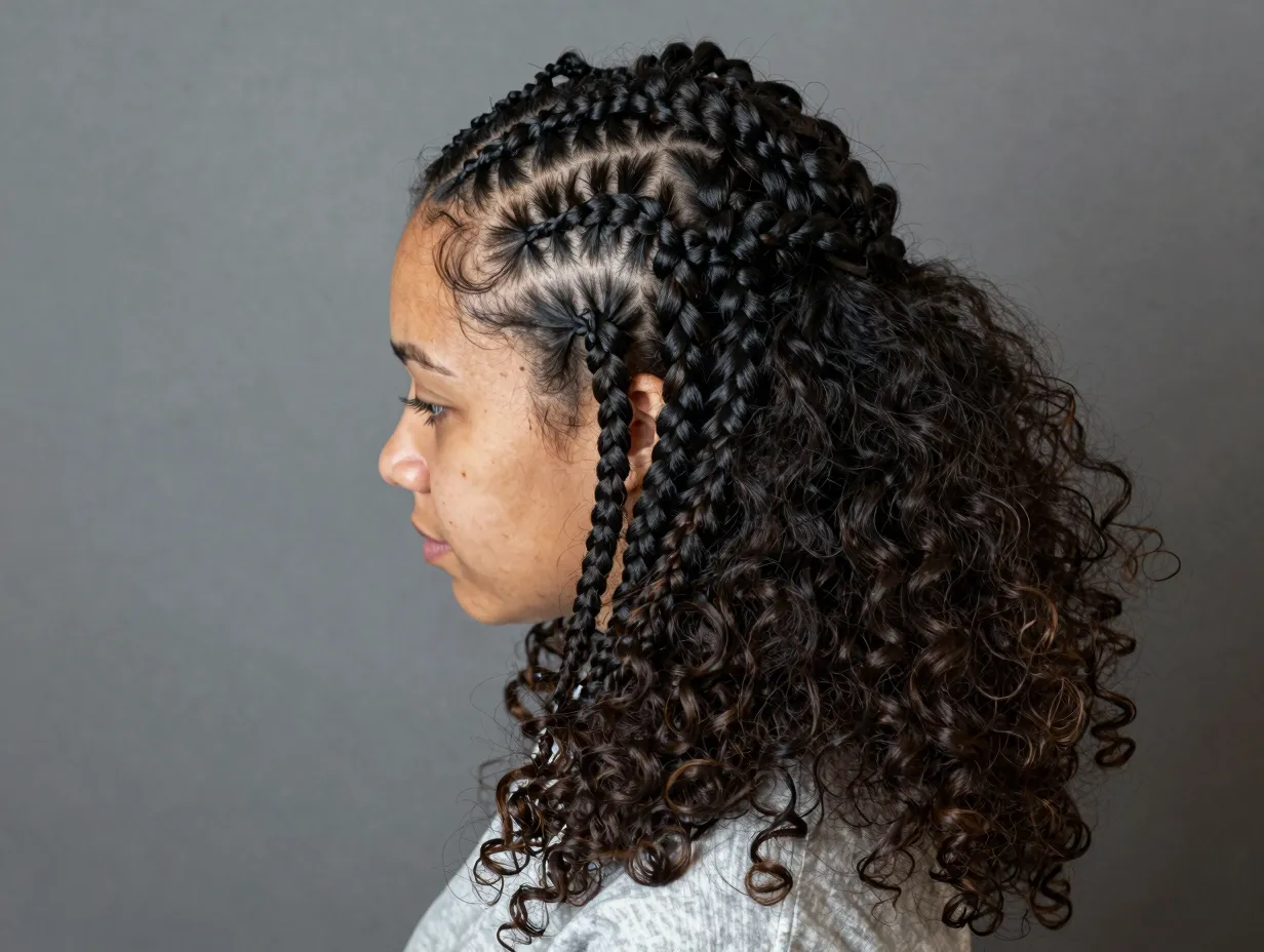 Half up half down cornrows top braided back hair loose