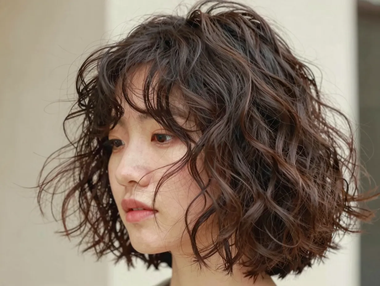 Short tousled beachy waves with diffuser enhanced texture