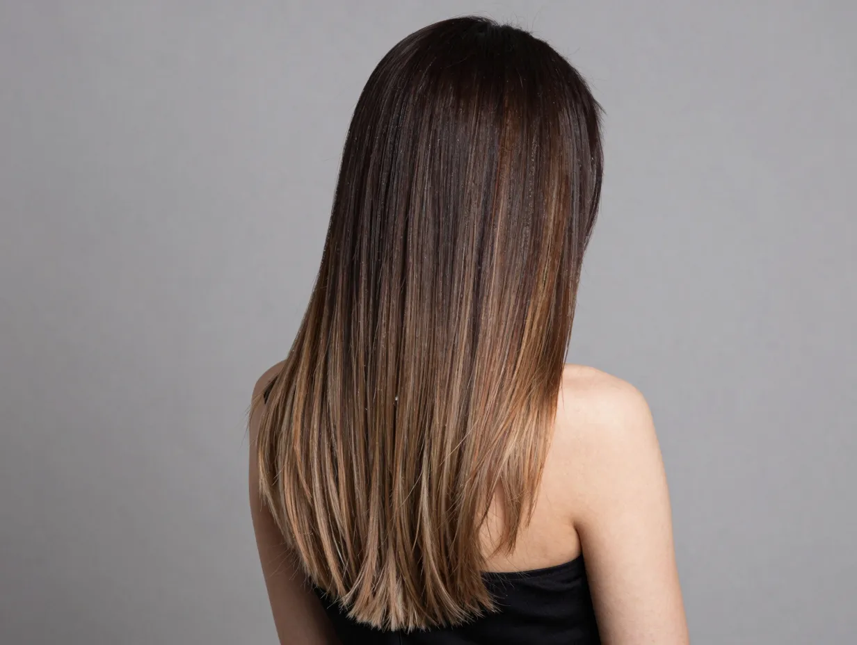 Shadow root balayage with blended dark roots light ends