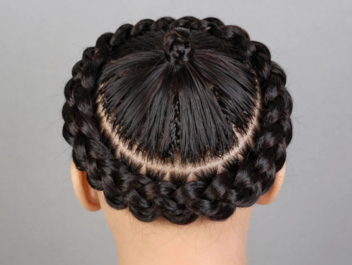 Halo cornrow crown wrapping around perimeter head