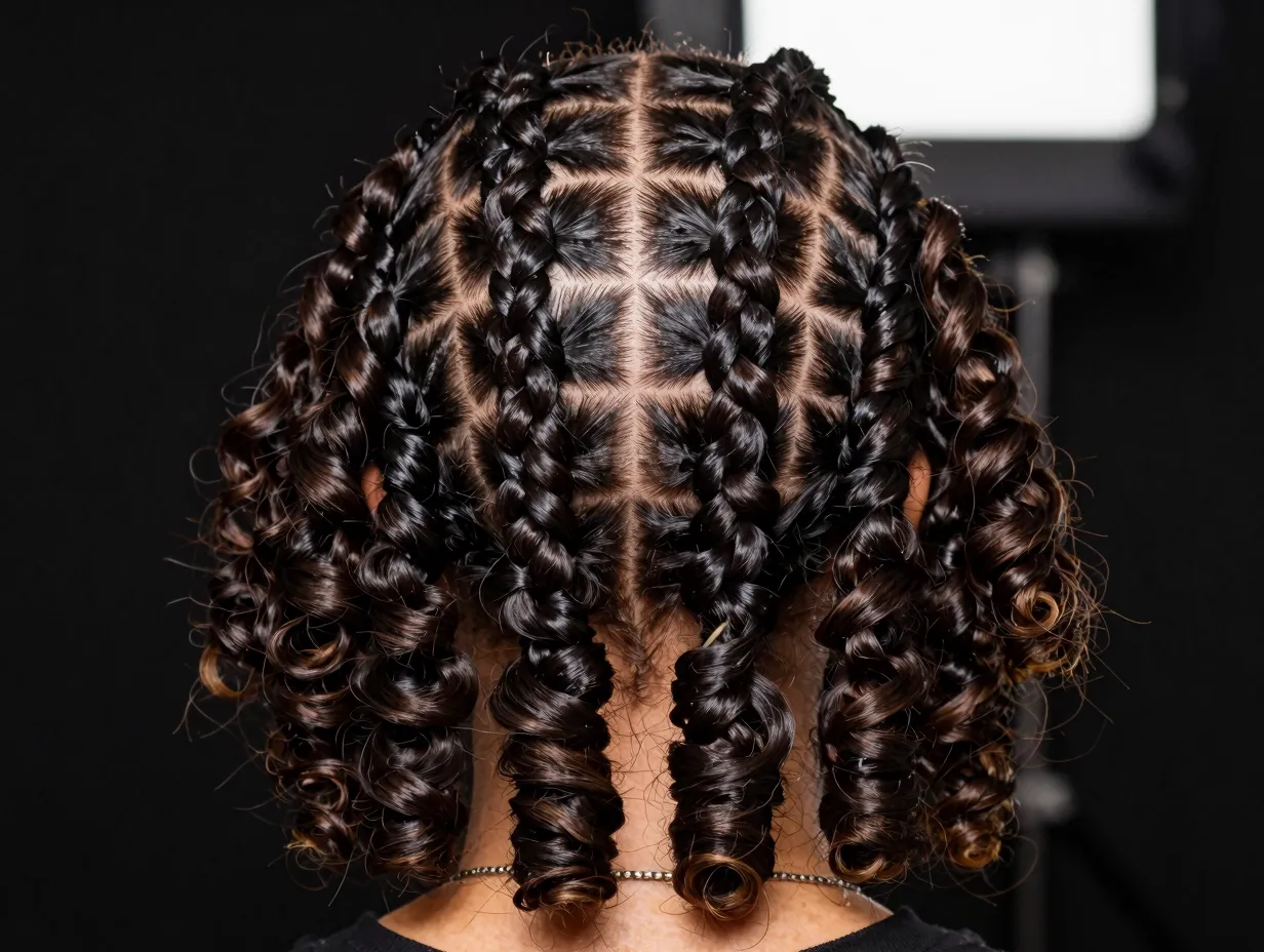 Jumbo braid slick back defined spiral curls bold graphic statement