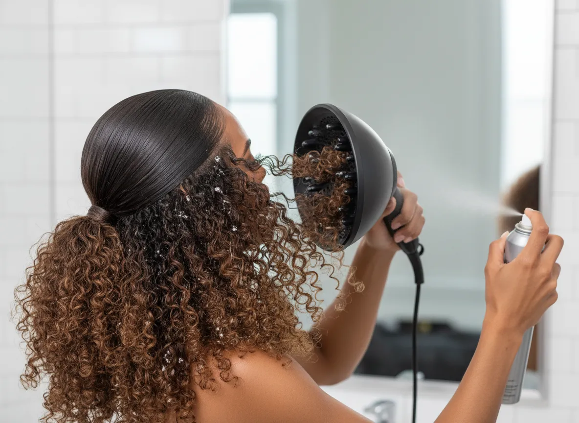 Diffuser defined curly weave slick back ponytail professional styled curls