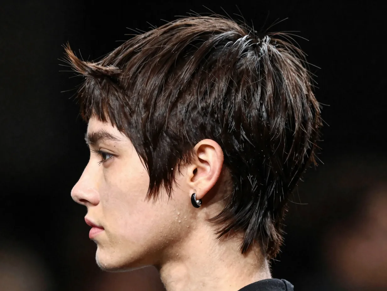 Polished side swept pixie cut with defined texture