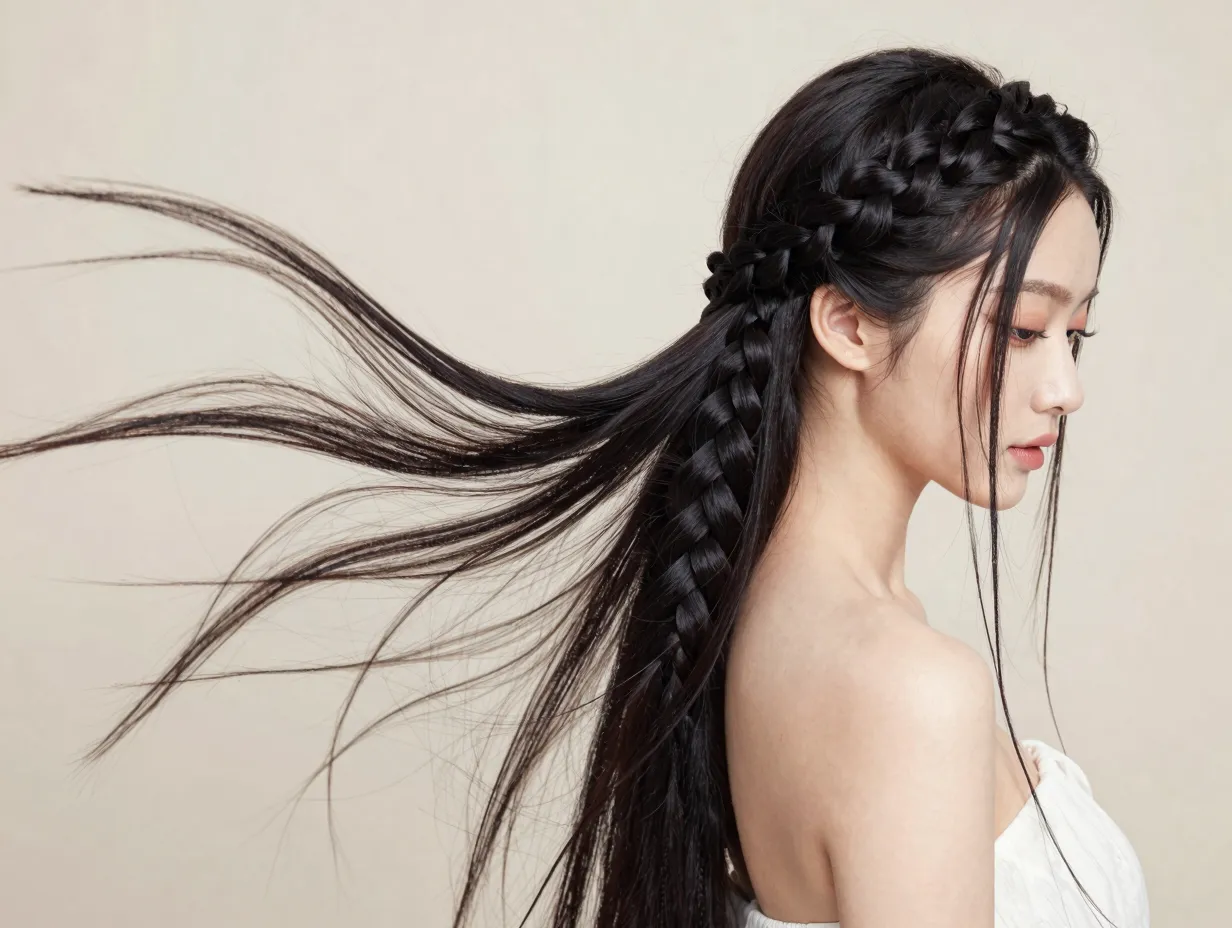 Waterfall braid ponytail with cascading side braid