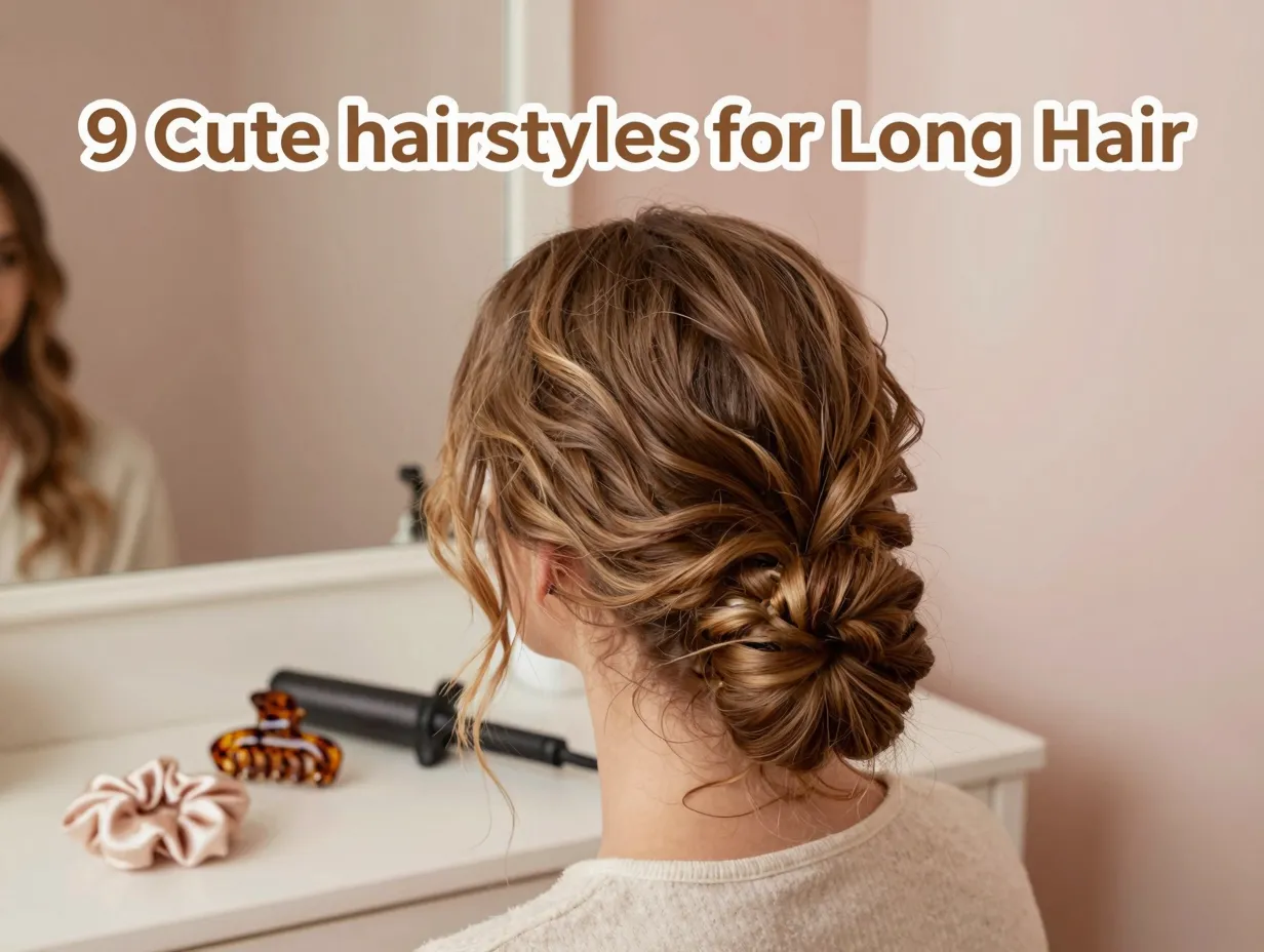 Long hair twisted bun tortoiseshell claw clip scrunchie curling wand