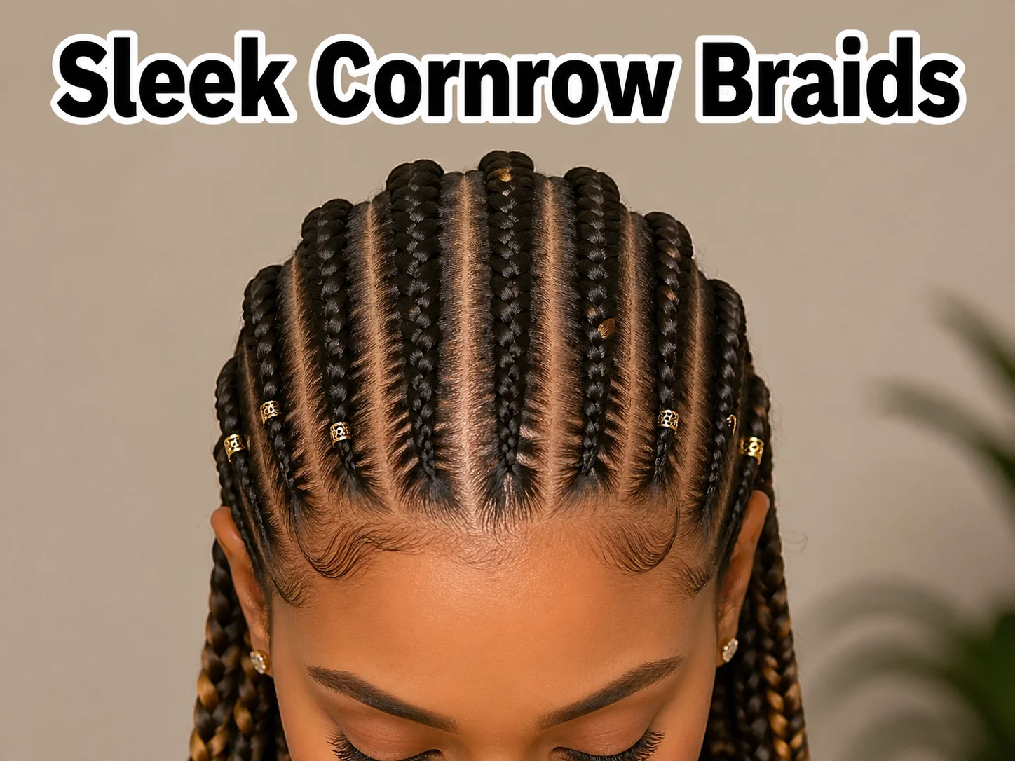 Sleek eight stitch cornrows blonde tips gold cuffs model neutral