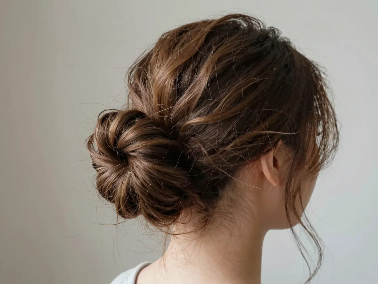 Casual romantic messy twisted bun on long hair for everyday wear