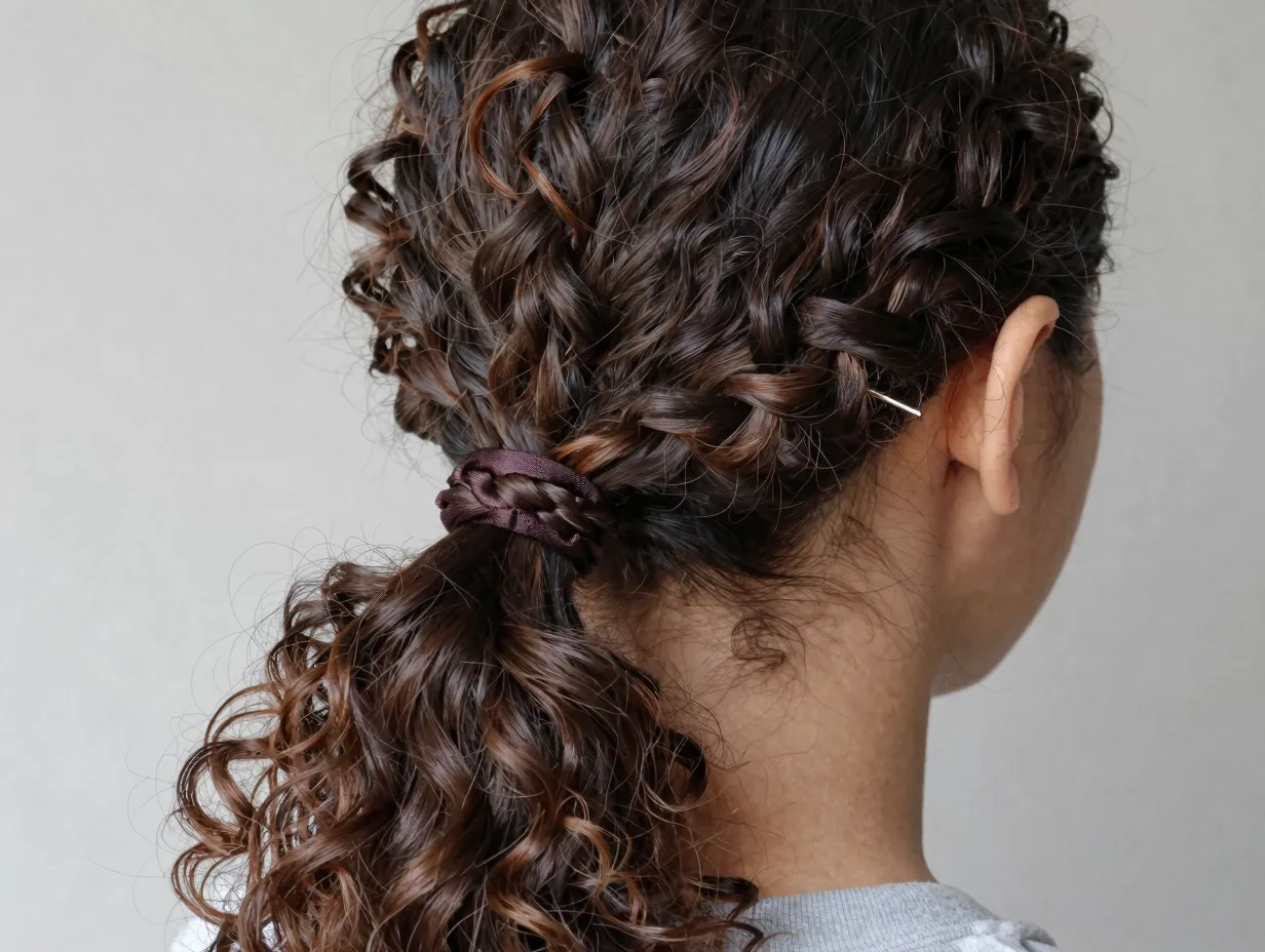 Upgraded low ponytail with braided loop hairstyle elegance product