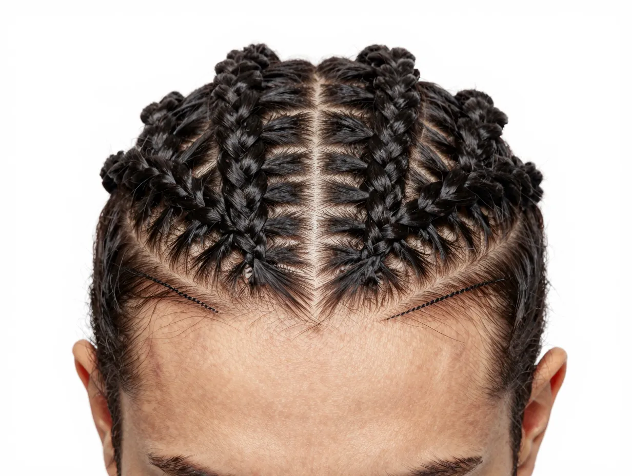 Symmetrical stitch braids with horizontal detail precision parting