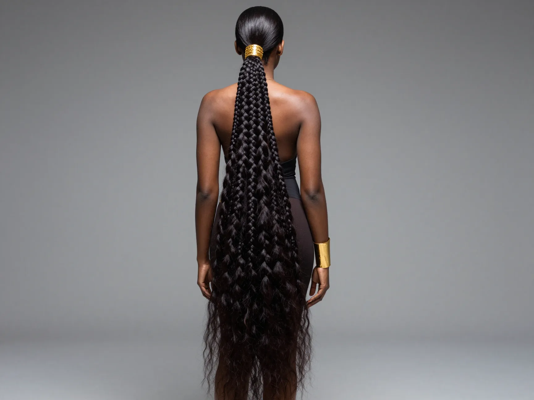 Extra long braided ponytail waist length extensions gold cuff