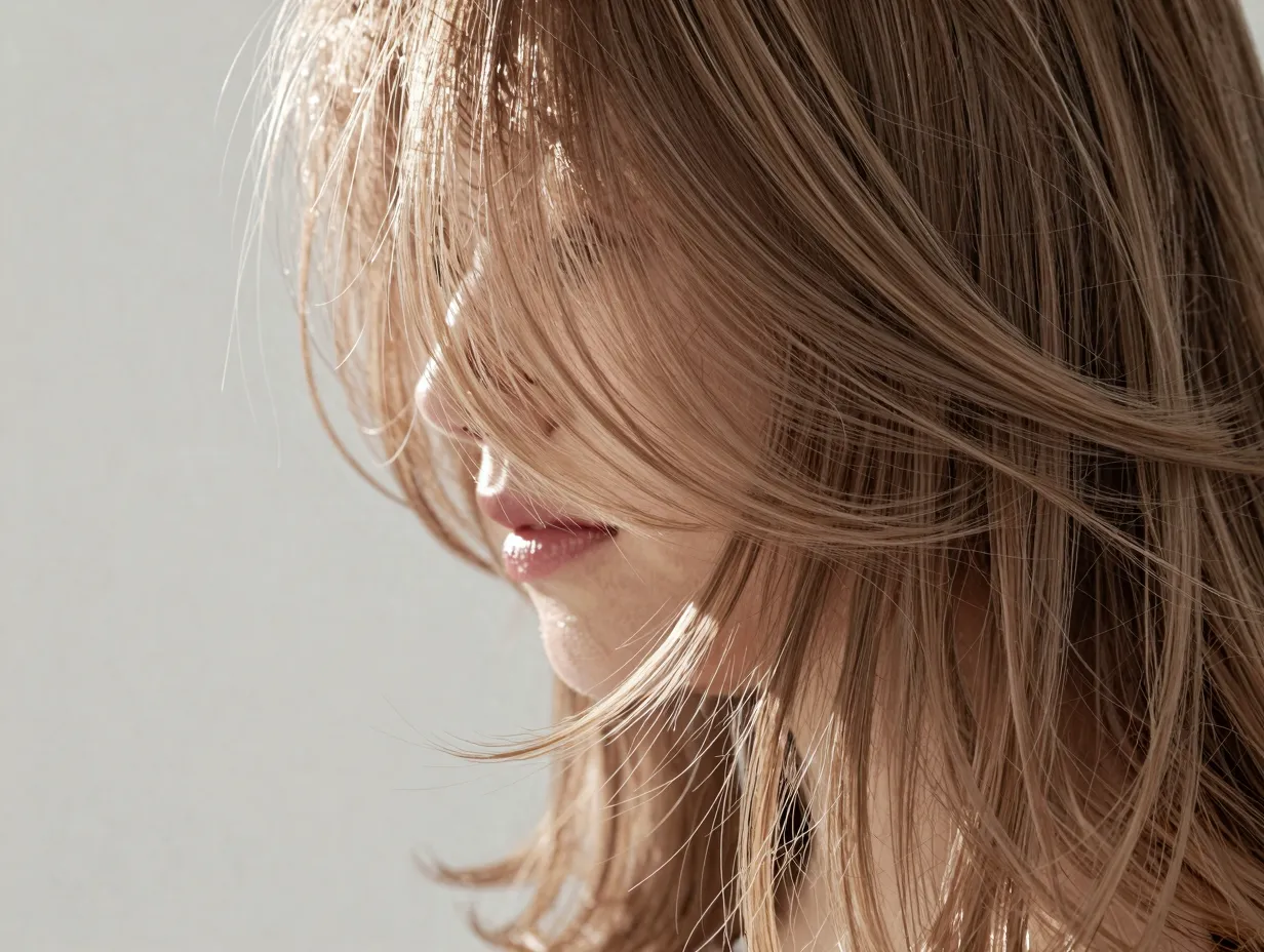 Wispy feathered razor cut layers creating ethereal movement in long hair