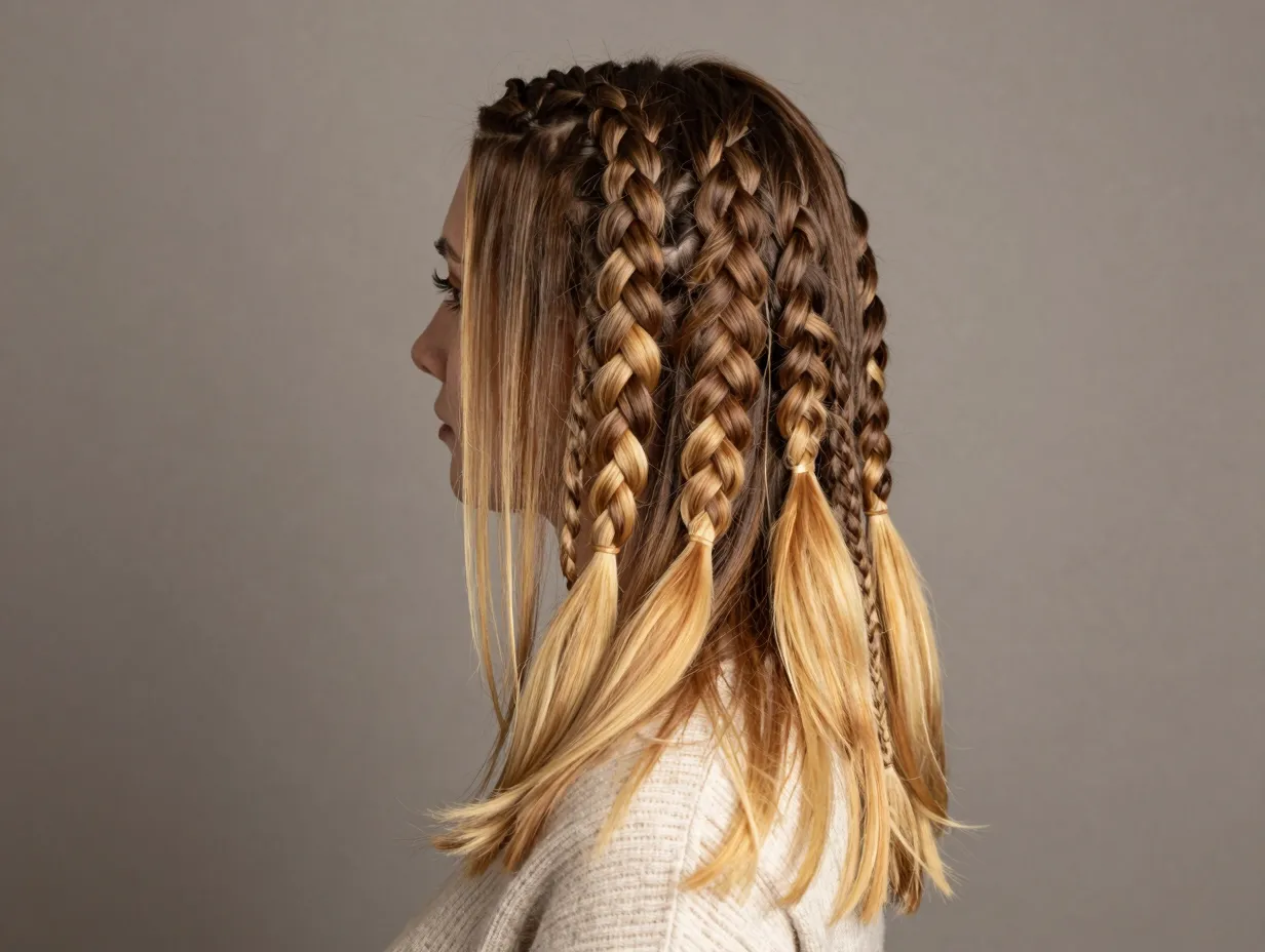 Cornrows with honey blonde ombre ends blending warm color