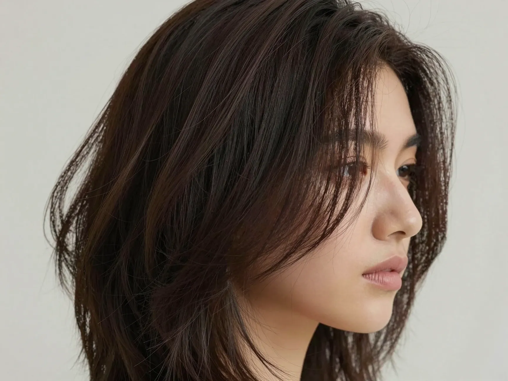 Modern textured side part with piecey waves and natural movement