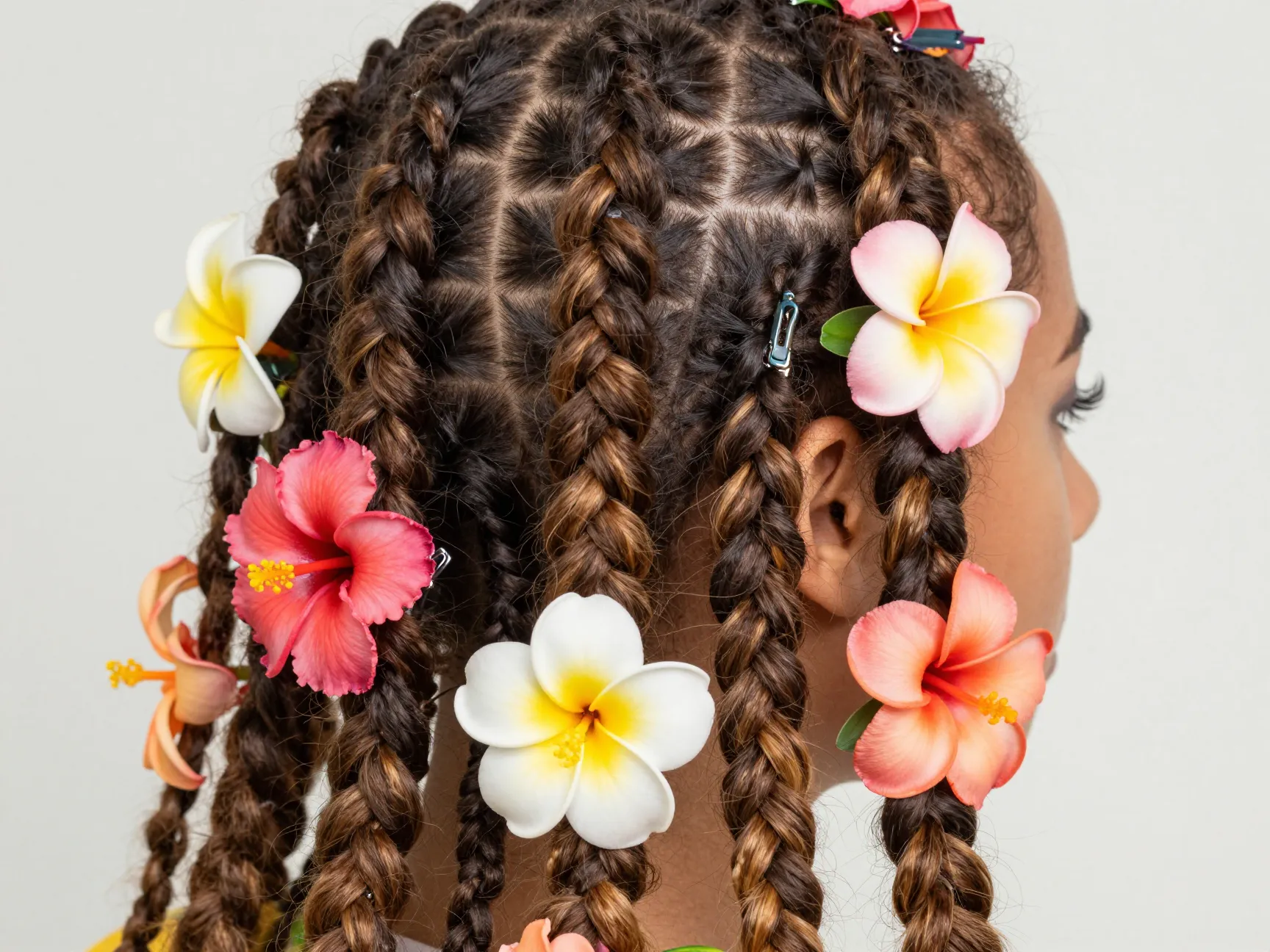 Box braids with tropical flower clips type 3c 4c protective summer
