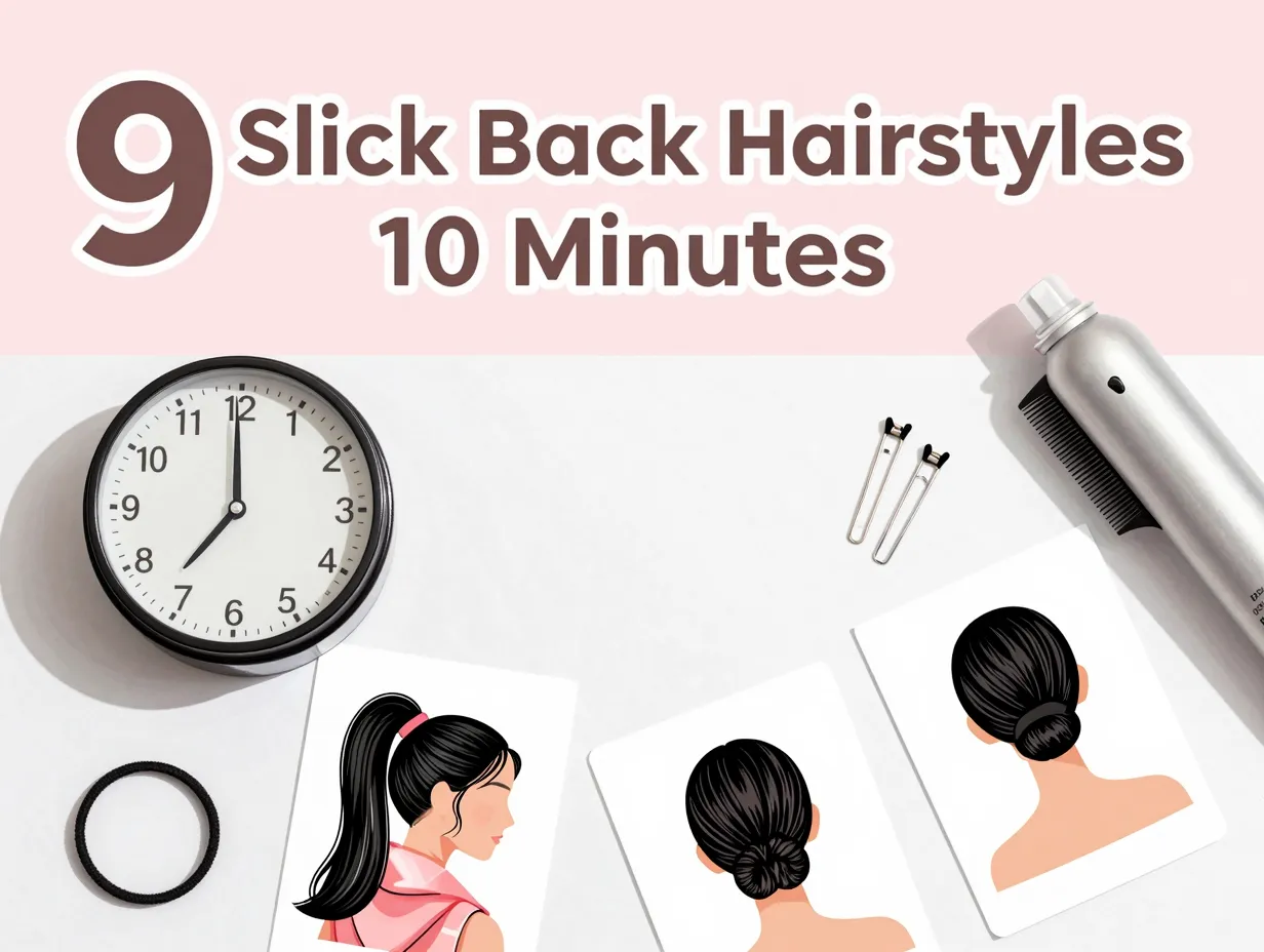 Flat lay hair tools clock ten minutes sleek styles pastel background