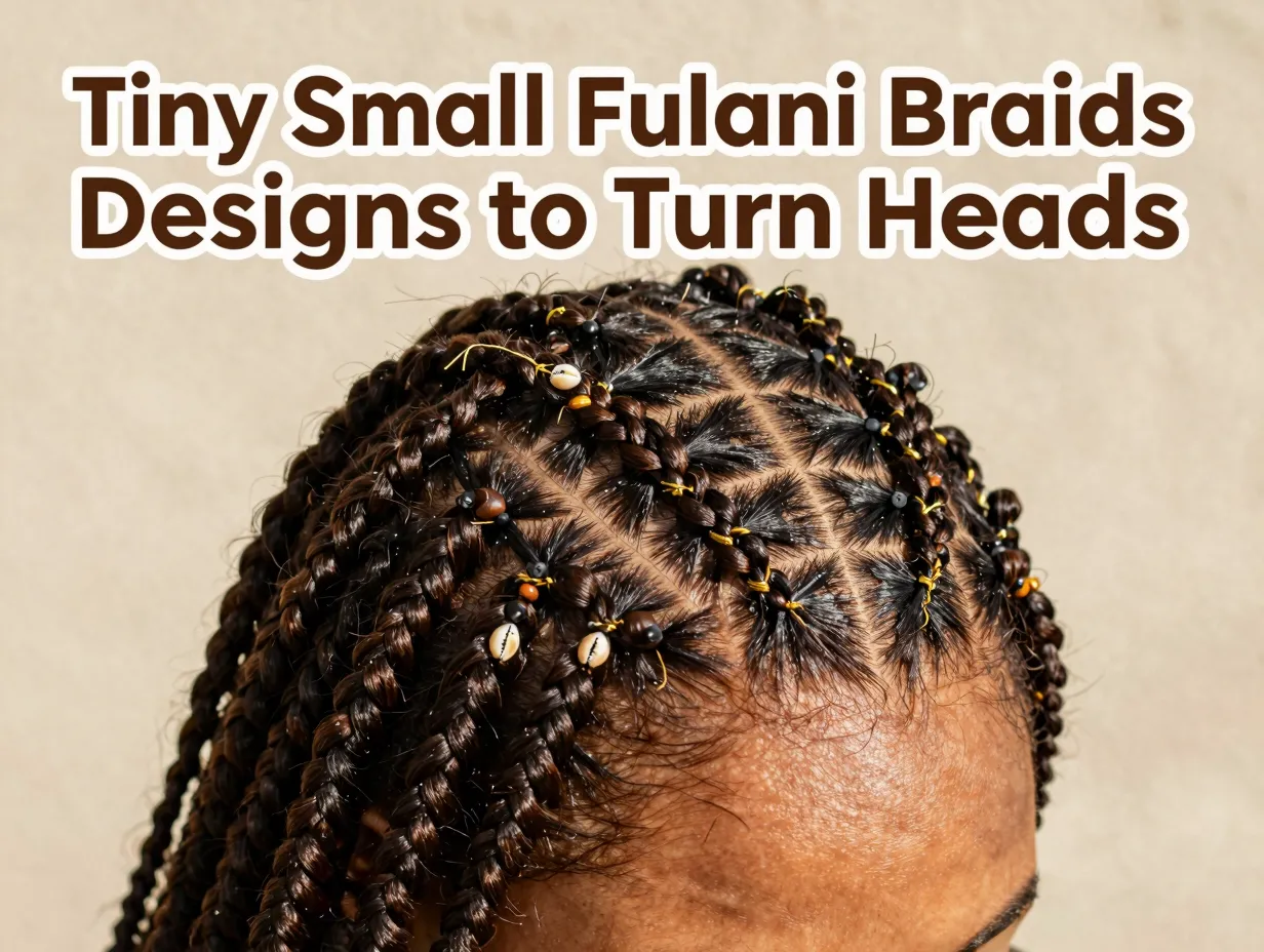 Intricate micro fulani braids gold thread cowrie shells nape