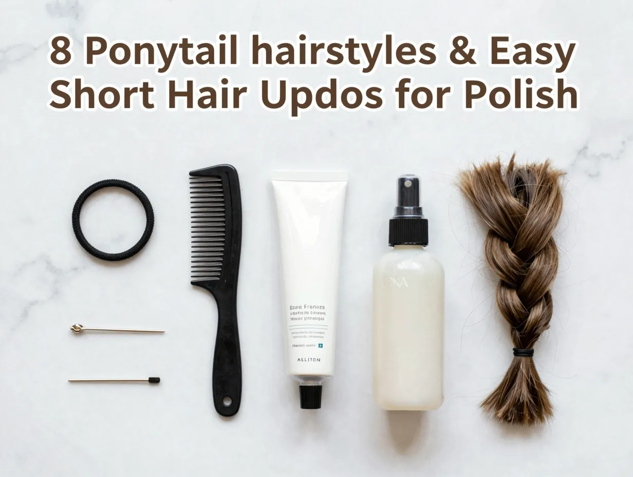 Macro shot short hair styling flat lay products tools textured braid