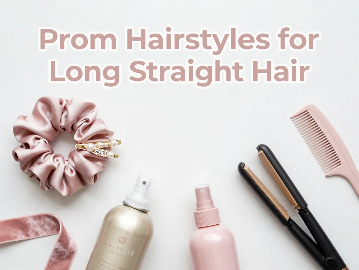 Prom styling flat lay hair accessories tools products macro detail