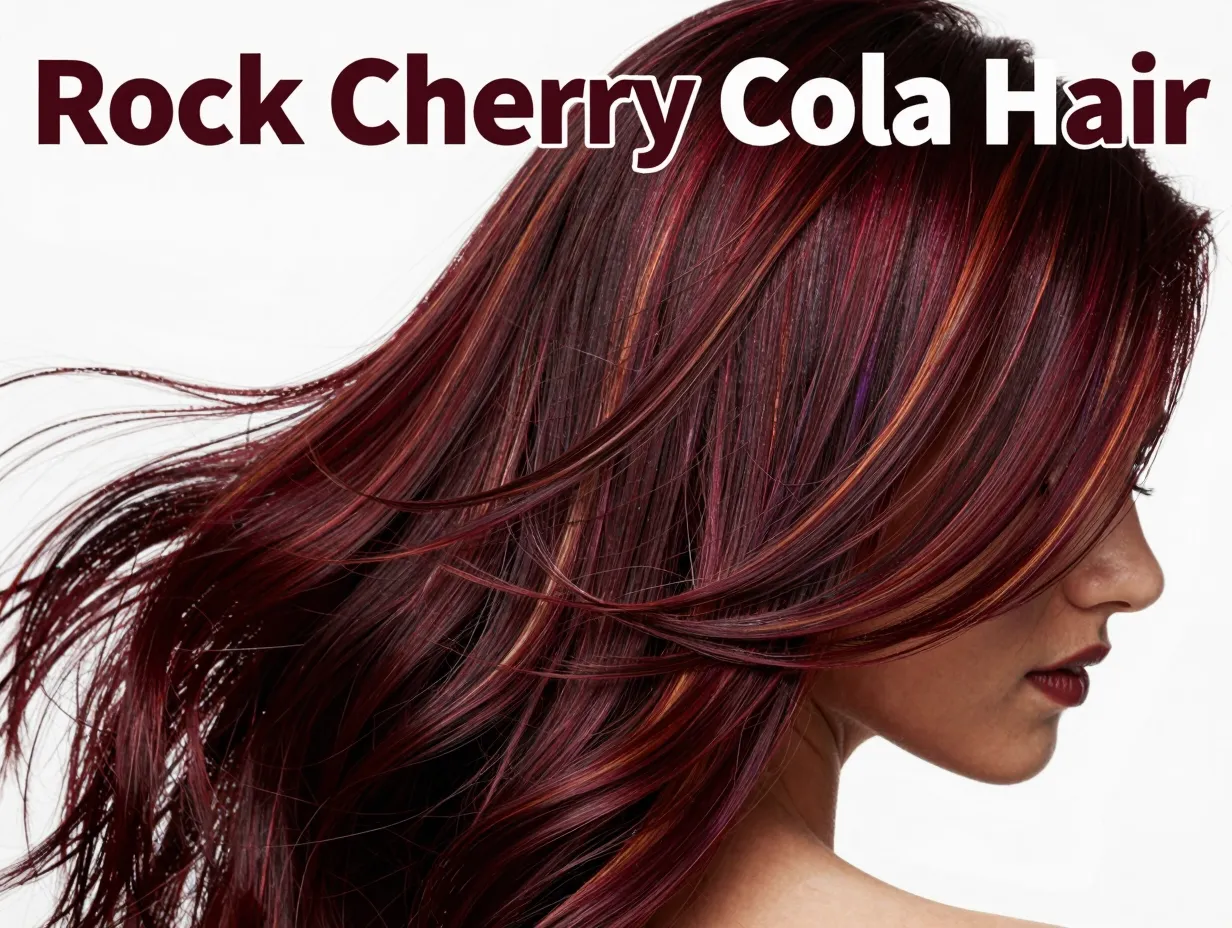 Sleek brunette hair with cherry cola caramel highlights glossy texture