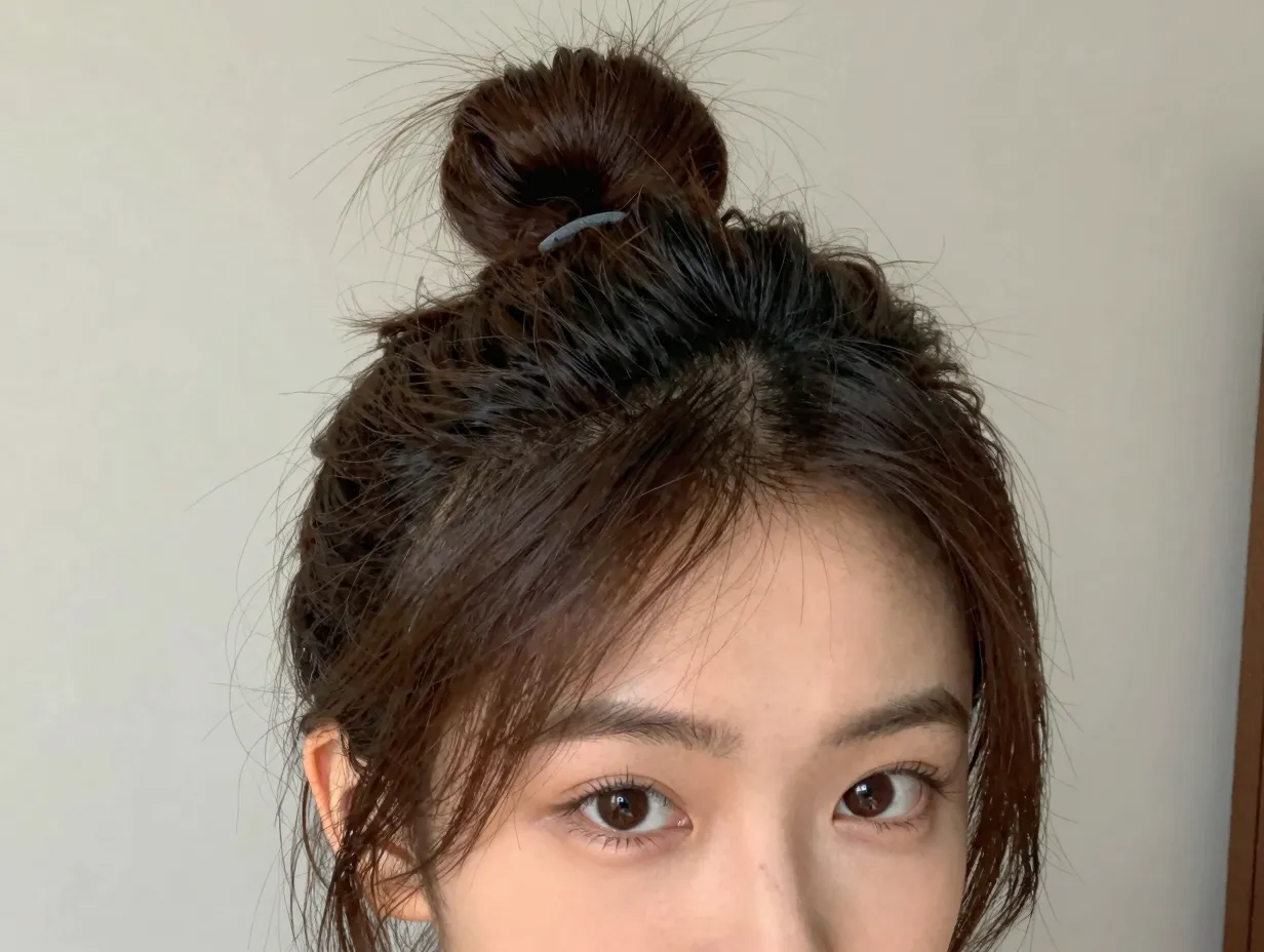 Half up topknot with face framing pieces casual