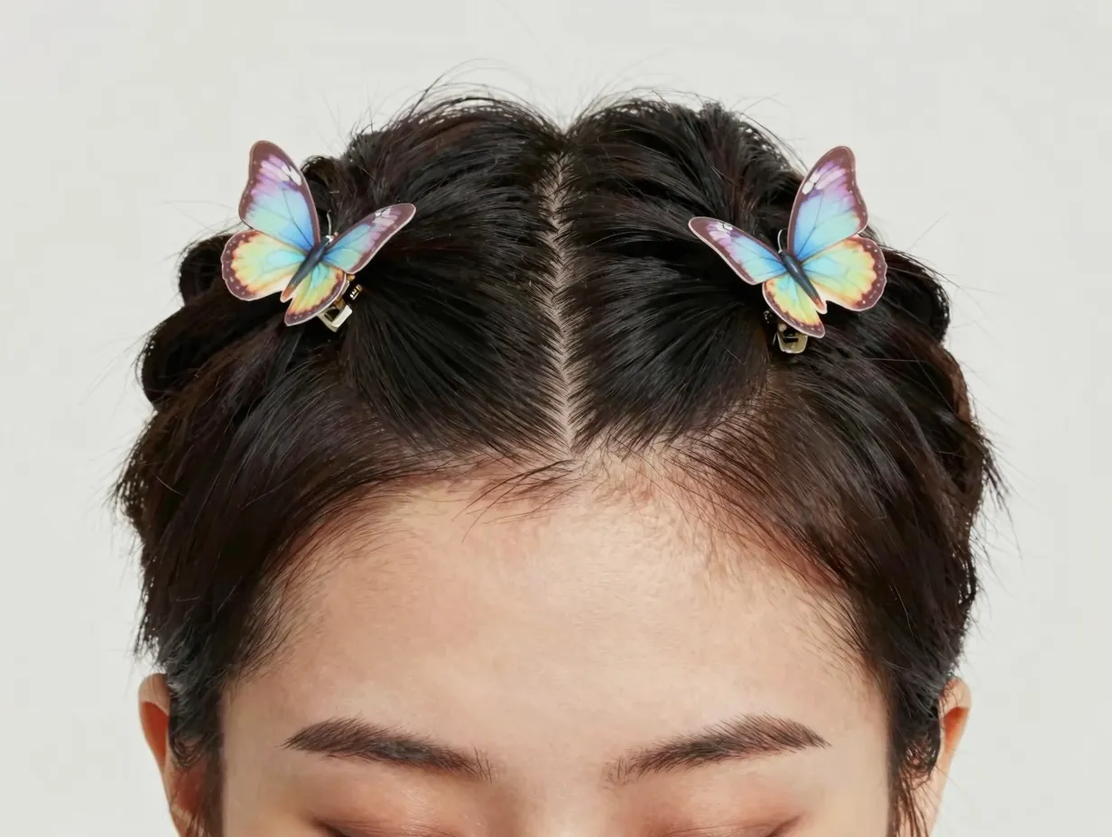 Double mini butterfly clip crown symmetrical pixie cut