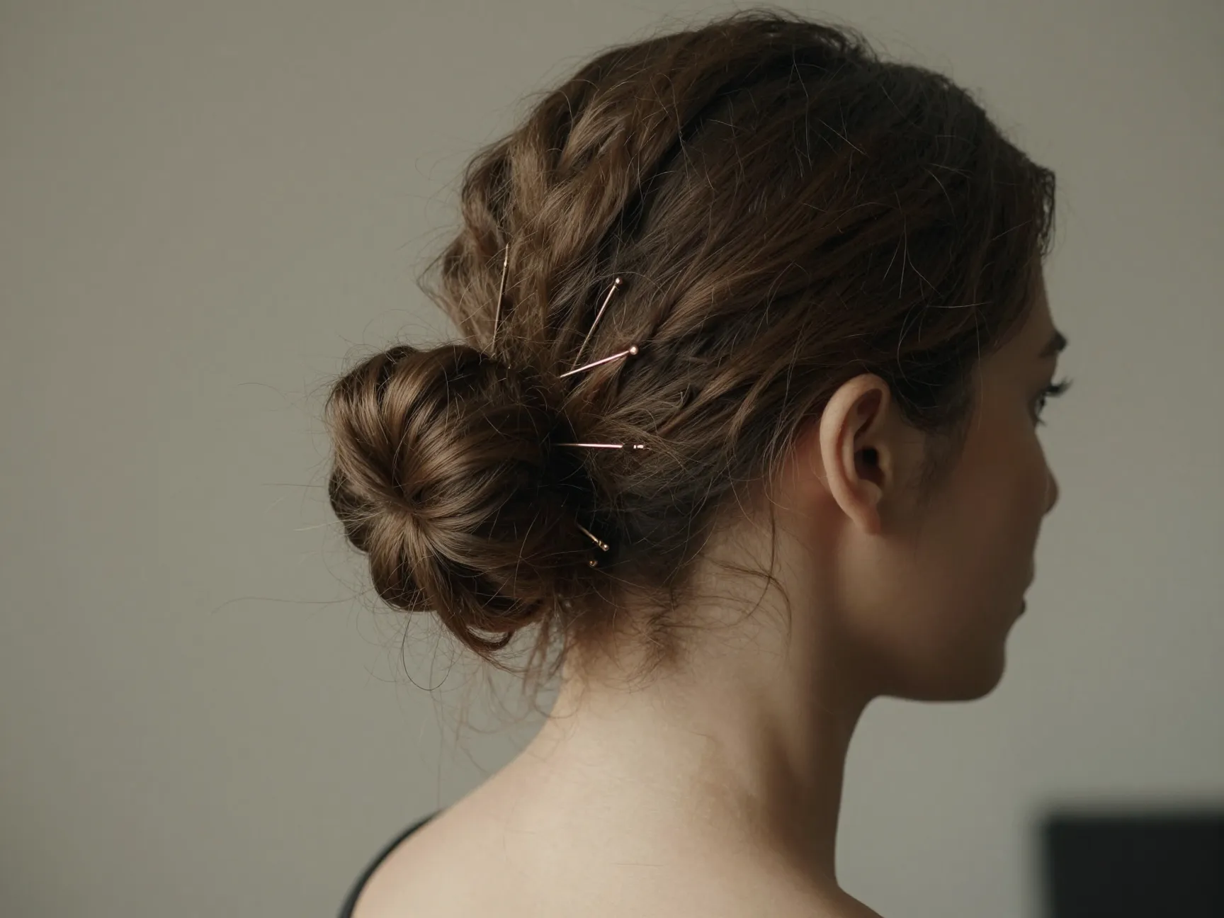 Twisted messy low bun nape of neck