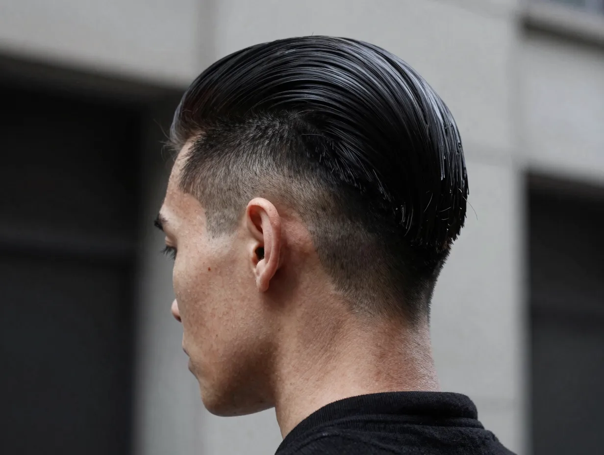 Architectural slick back undercut with shaved sides and glossy top