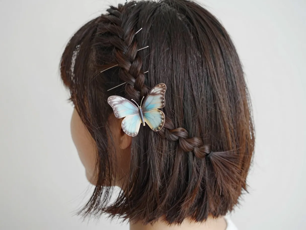 Braided butterfly clip decorative three strand bob hair