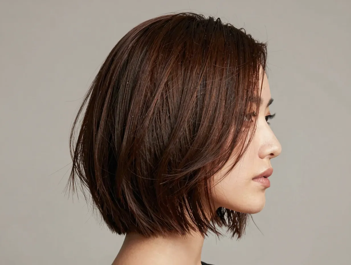 Butterfly haircut softening angular jawline on square face woman