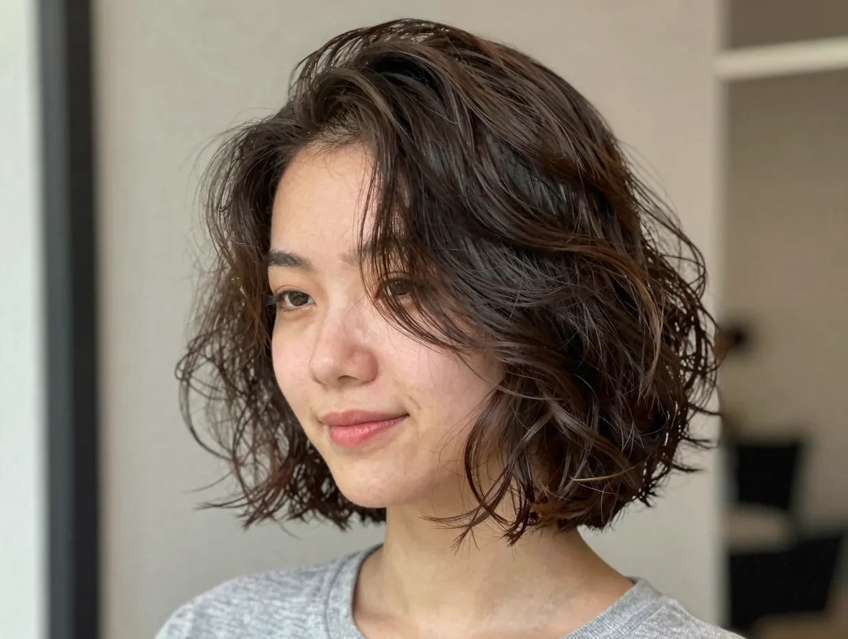 Casual textured crop slick back with wavy hair and piecey finish