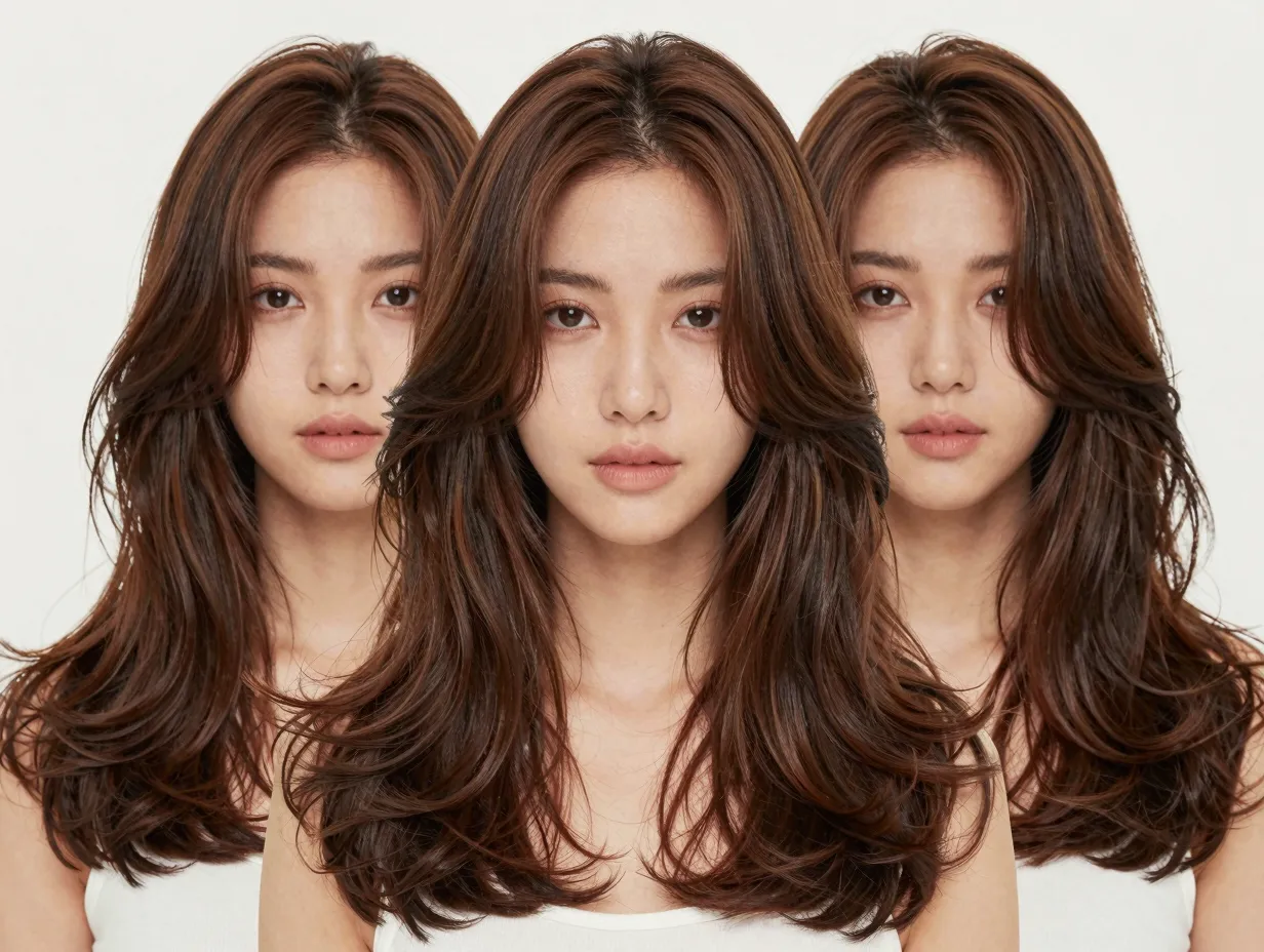 Butterfly haircut highlighting symmetry on woman with oval face