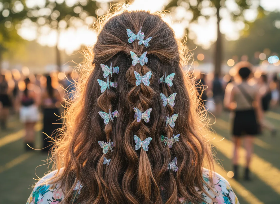Festival half crown layered mini butterfly clips boho