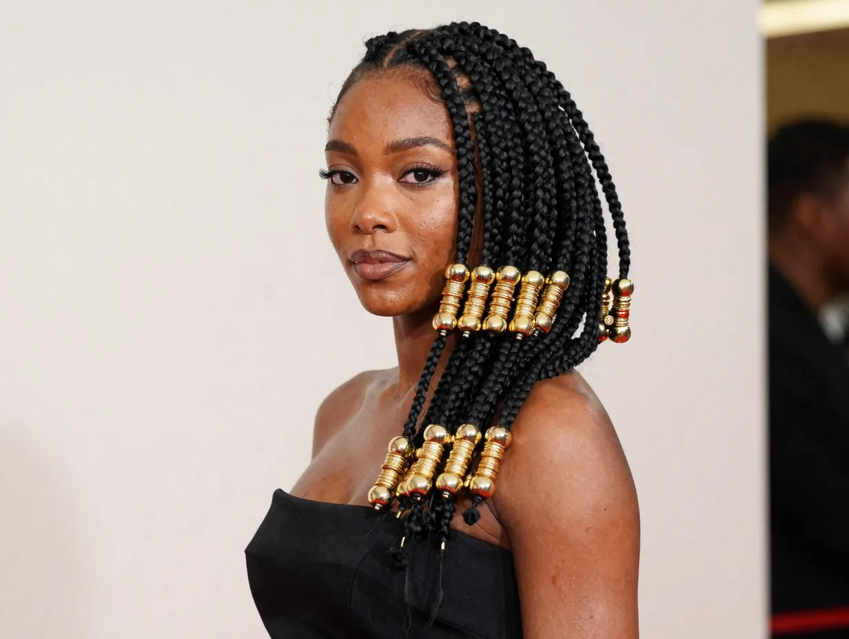 Side swept tiny braids with beads and cuffs portrait